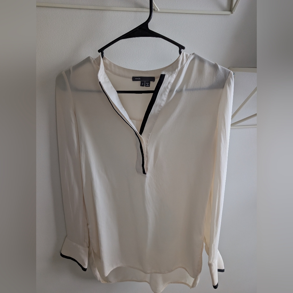 Vince Cream Blouse with Black Trim Size 2